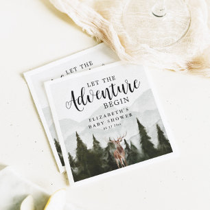 Misty Forest Deer Adventure Begin Baby Shower Serviette