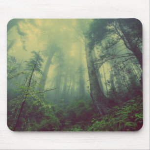 Misty Forest Green Trees Mousepad