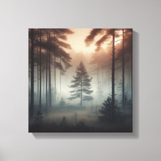 Misty Forest Landscape Wall Art, Tranquil Nature  Leinwanddruck (Vorderseite)