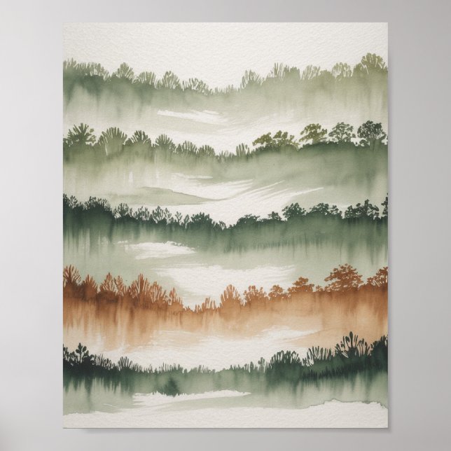 Misty Forest Layers - Wasserfarbenlandschaft Poster (Vorne)