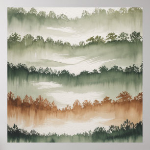Misty Forest Layers - Wasserfarbenlandschaft Poster