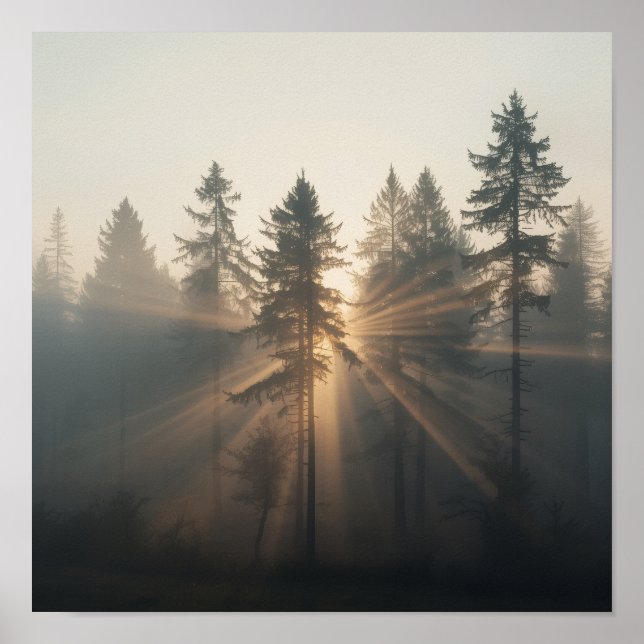 Misty Forest Morning Landscape Poster (Vorne)