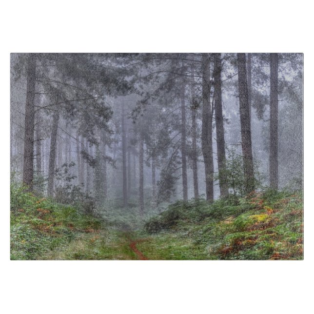 Misty Forest on Ashley Heath, Hampshire, England Schneidebrett (Vorderseite)
