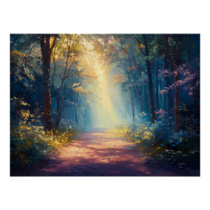 Misty Forest Train as Dawn Breaks Poster