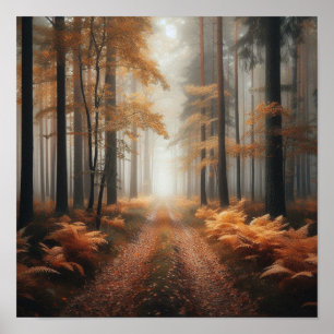 Misty Forest Train im Herbst Glühen - Poster
