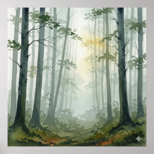 Misty Forest Watercolor Poster