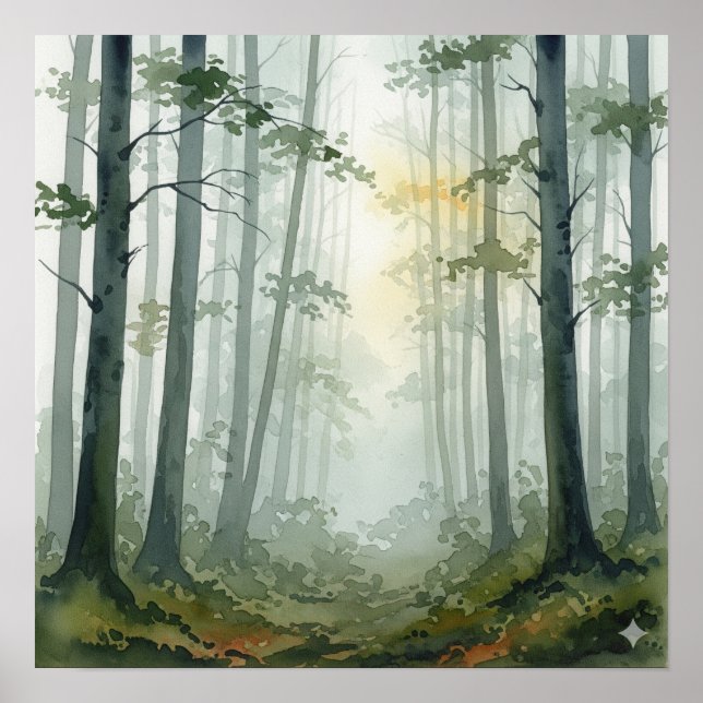 Misty Forest Watercolor Poster (Vorne)