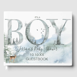 Misty Forest Woodland Country Deer Boy Baby Dusche Gästebuch
