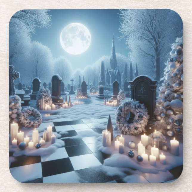 Misty Graveyard Christmas | Gothic Holiday Decor Getränkeuntersetzer (Vorderseite)