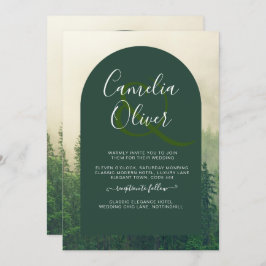 Misty Green Forest Mountain Pine Trees Wedding Einladung
