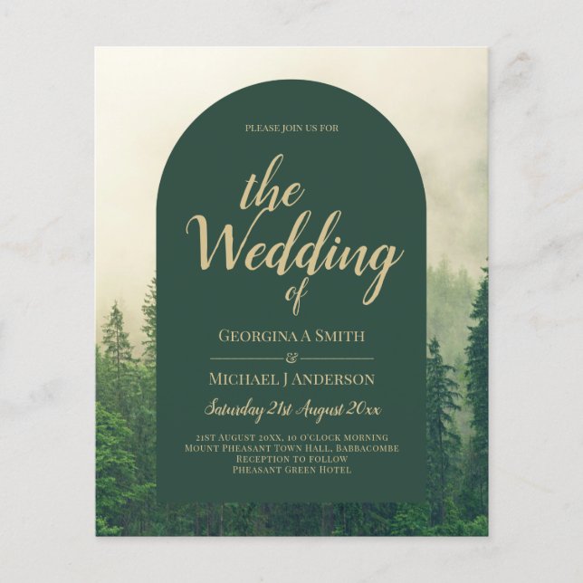 Misty Green Forest Mountain Pine Trees Wedding Flyer (Vorne)