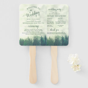 Misty Green Pine Trees Rustic Wedding Program Fächer