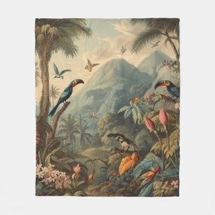 Misty Jungle Odyssey Vintage Botanical Fleecedecke