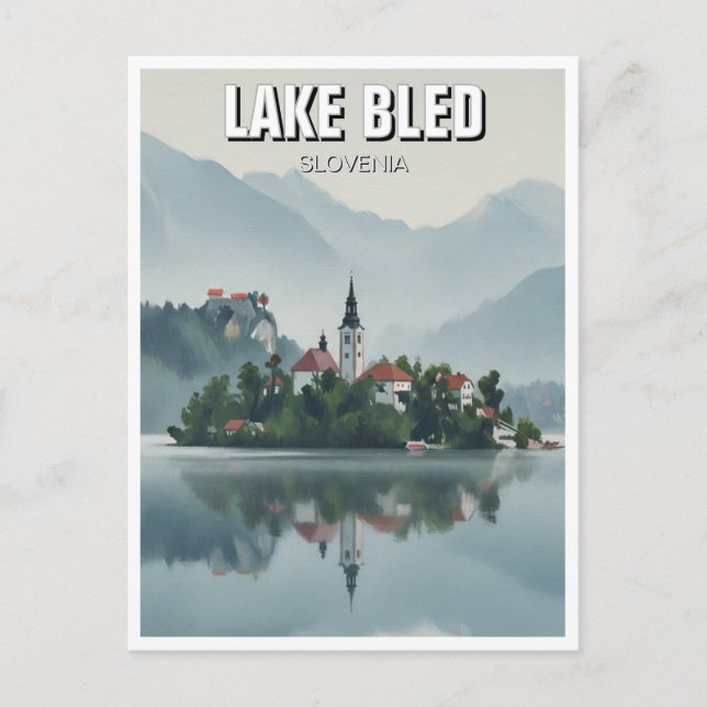 Misty Lake Bled Slowenien Postkarte (Vorderseite)