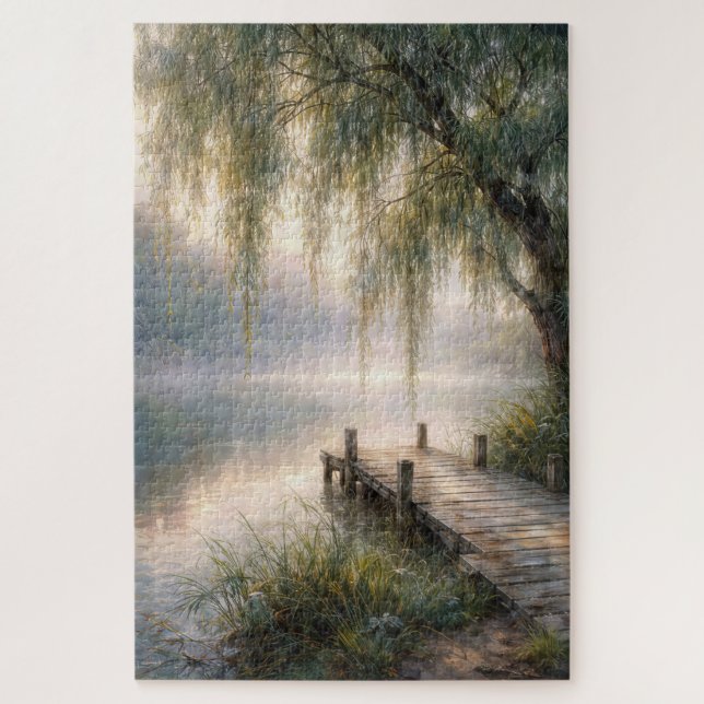 Misty Lake Dock with Willow Tree Puzzle (Vertikal)