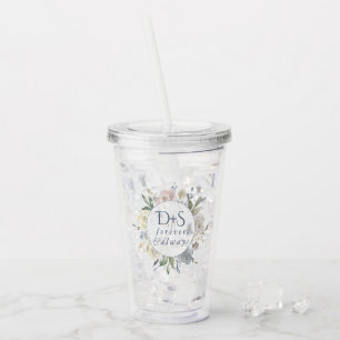 Misty Lake Dusty Floral Always Forever Monogram Acryltrinkbecher