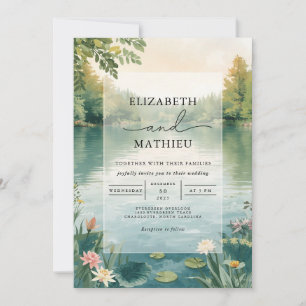 Misty Lake Floral Romance Wedding Einladung