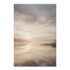 Misty Lake Sunrise Golden Reflection Poster