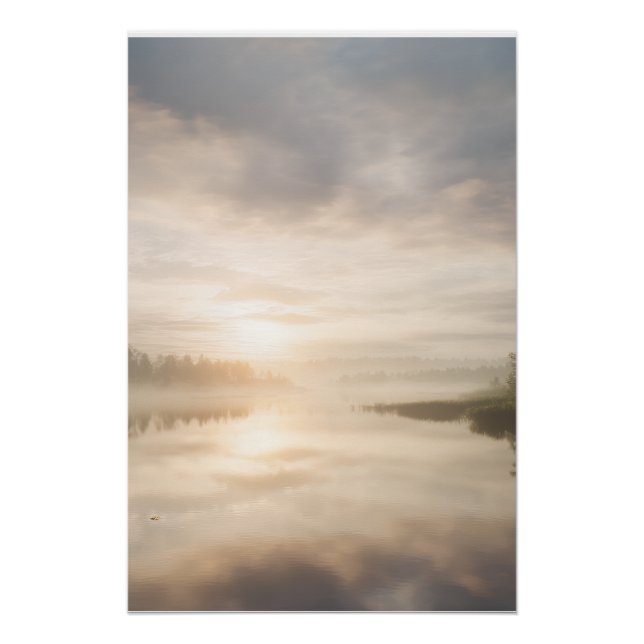 Misty Lake Sunrise Golden Reflection Poster (Vorderseite)