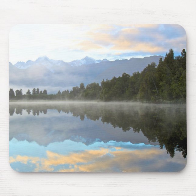 Misty Lake Trees Reflection Tranquil Nature Photo Mousepad (Vorne)