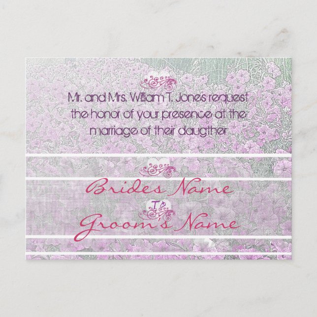 Misty Lila Petunias Weddding Einladung (Vorderseite)