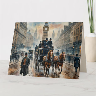Misty London Street 1800s Birthday Karte