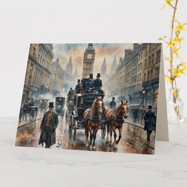 Misty London Street 1800s Hinweis Karte (Gelbe Blume)