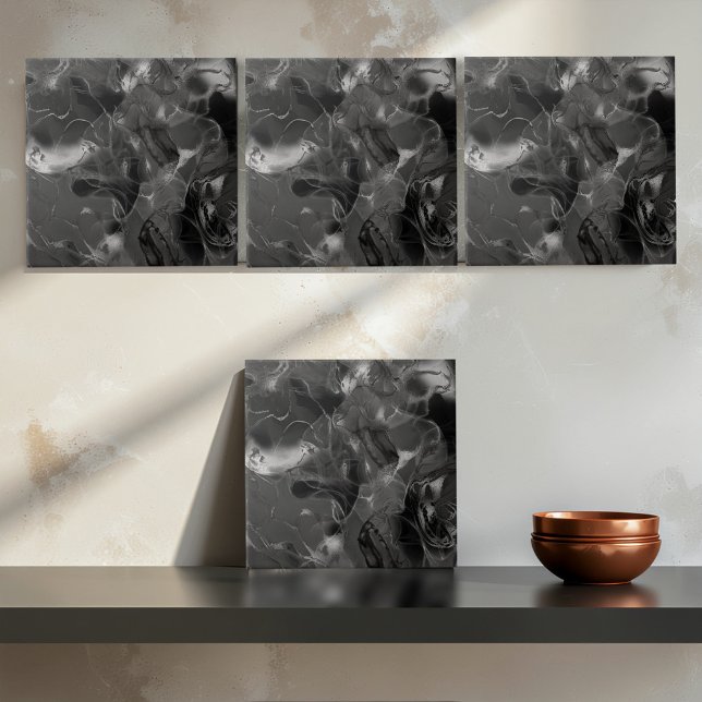 Misty Marble Abstract Pattern Dark B&W ID705a Fliese (Von Creator hochgeladen)