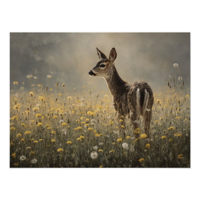 Misty Meadow Fawn Nature Print Poster (Vorderseite)
