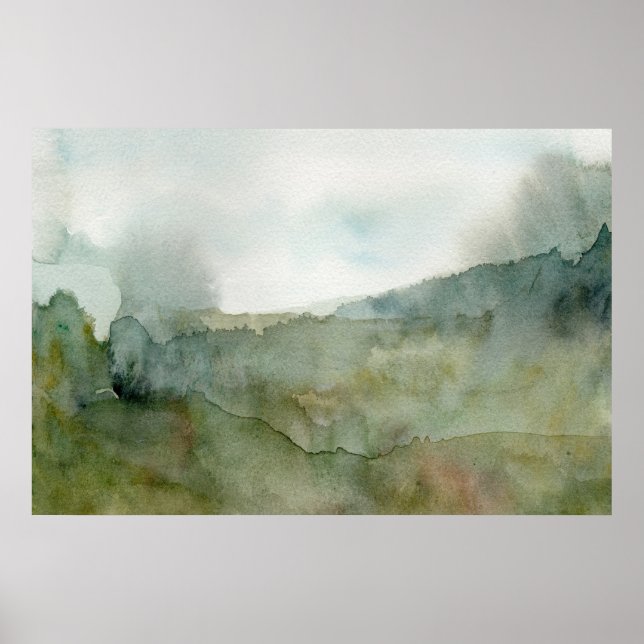 Misty Meadow Watercolor Landscape  Poster (Vorne)