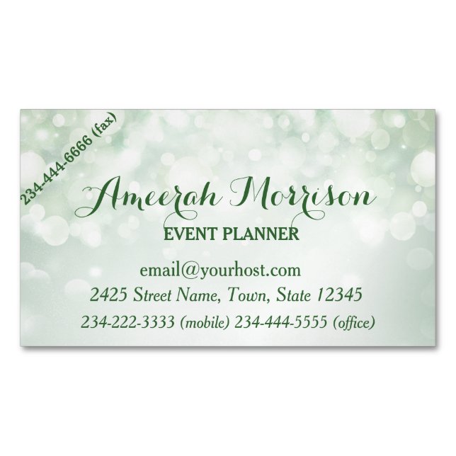 Misty Mint Bokeh Event Plan Magnetic Business Card Magnetische Visitenkarte (Vorderseite)