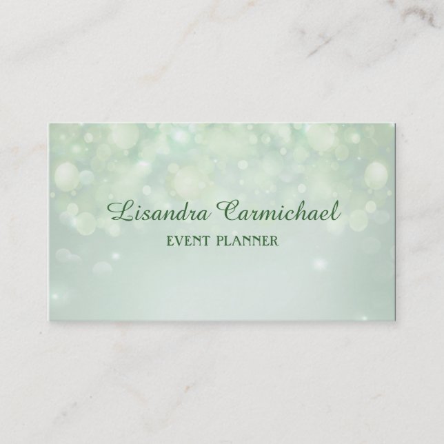 Misty Mint Bokeh Event Planner Business Cards Visitenkarte (Vorderseite)