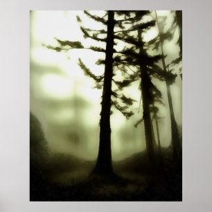 Misty Morning Monotone Forest Landschaft Poster