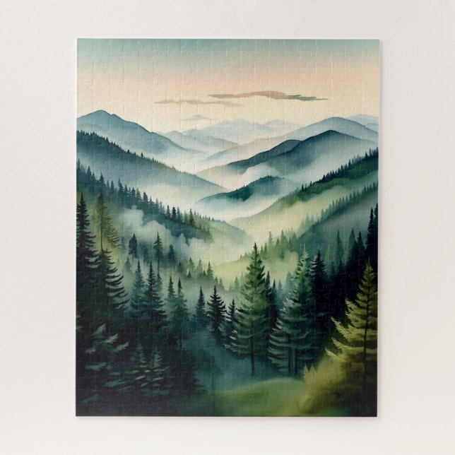 Misty Morning Mountain Pines Puzzle (Vertikal)