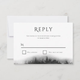 Misty Mountain Black Watercolor Wedding RSVP Karte