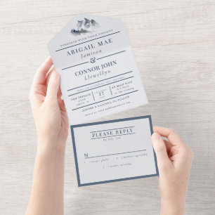 Misty Mountain Blue Gray All In One Einladung