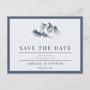 Misty Mountain Blue Gray White Save the Date Ankündigungspostkarte