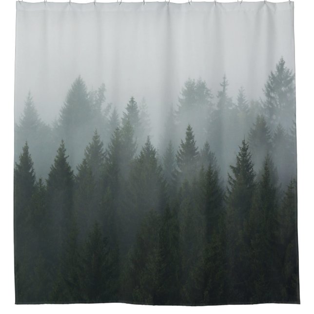 Misty Mountain Forest Autumn Fog Duschvorhang (Vorderseite)