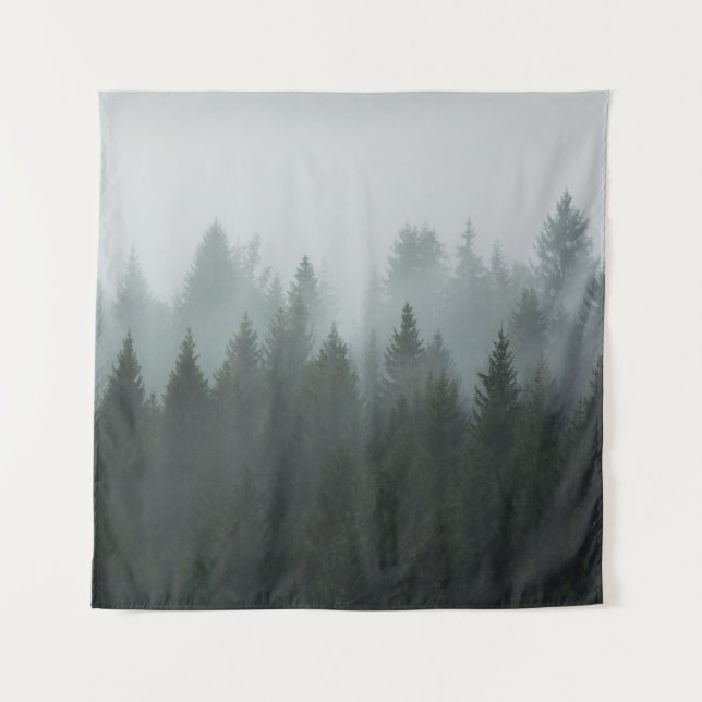 Misty Mountain Forest Autumn Fog Wandteppich (Vorderseite)