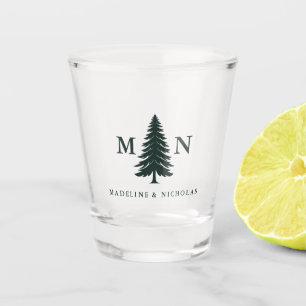 Misty Mountain Forest Green Pine Tree Wedding Schnapsglas