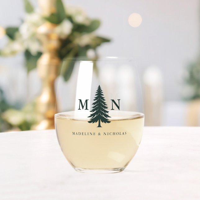 Misty Mountain Forest Green Pine Tree Wedding Weinglas Ohne Stiel (Insitu (Hochzeit))