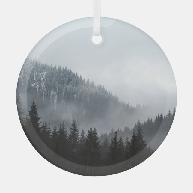 Misty Mountain Forest: Landschaftliche Landschafts Ornament Aus Glas (Vorderseite)