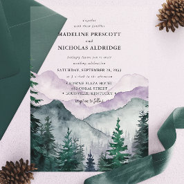 Misty Mountain Forest Watercolor Hochzeit Acryleinladungen