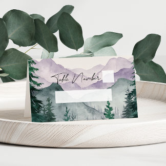 Misty Mountain Forest Watercolor Hochzeit Platzkarte