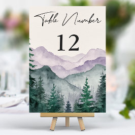 Misty Mountain Forest Watercolor Hochzeit Tischnummer