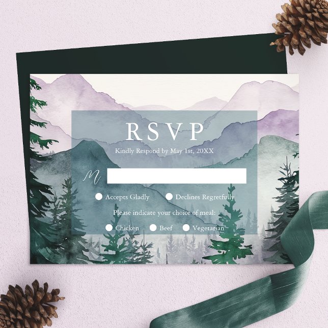 Misty Mountain Forest Wedding RSVP Card Karte (Von Creator hochgeladen)