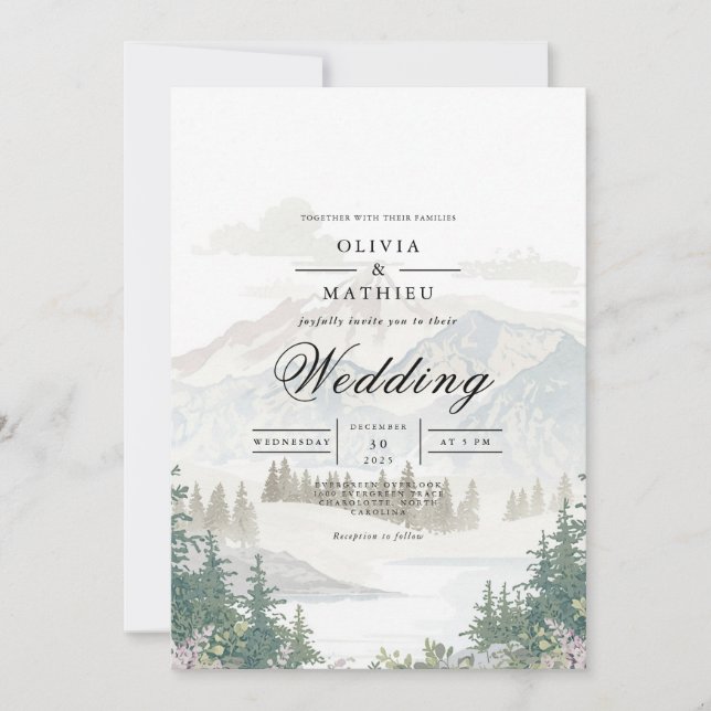 Misty Mountain Landscape Wedding Einladung (Vorderseite)