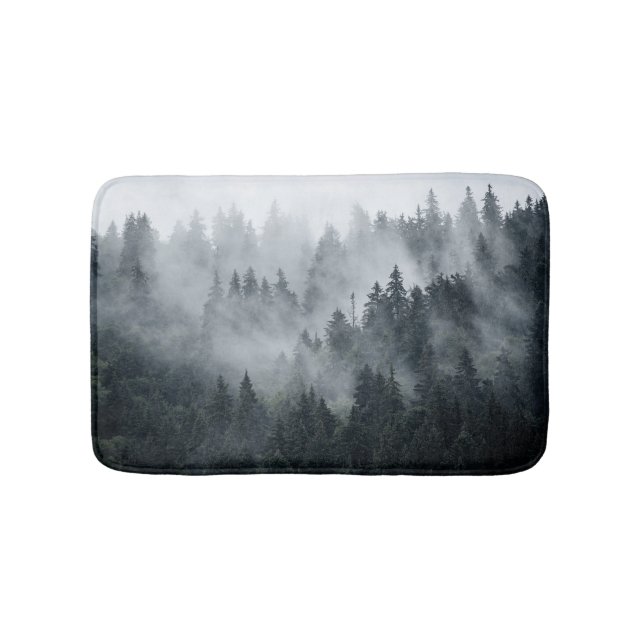 Misty Mountain Landschaft Vintager Stil Badematte (Vorderseite)