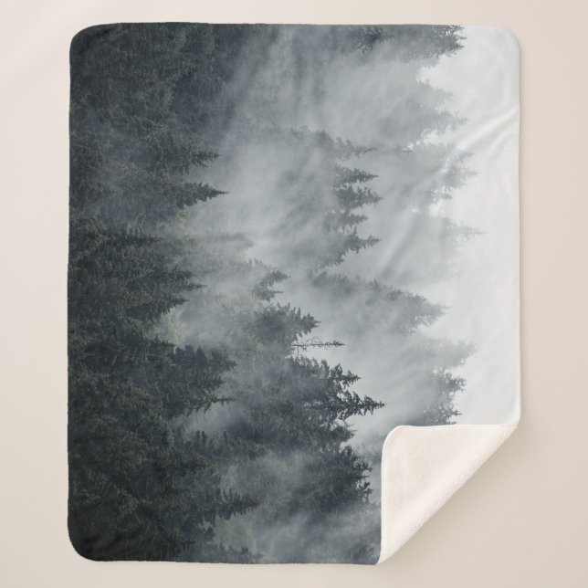 Misty Mountain Landschaft Vintager Stil Sherpadecke (Vorderseite)