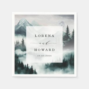 Misty Mountain Moon Pine Forest Wedding Napkins Serviette